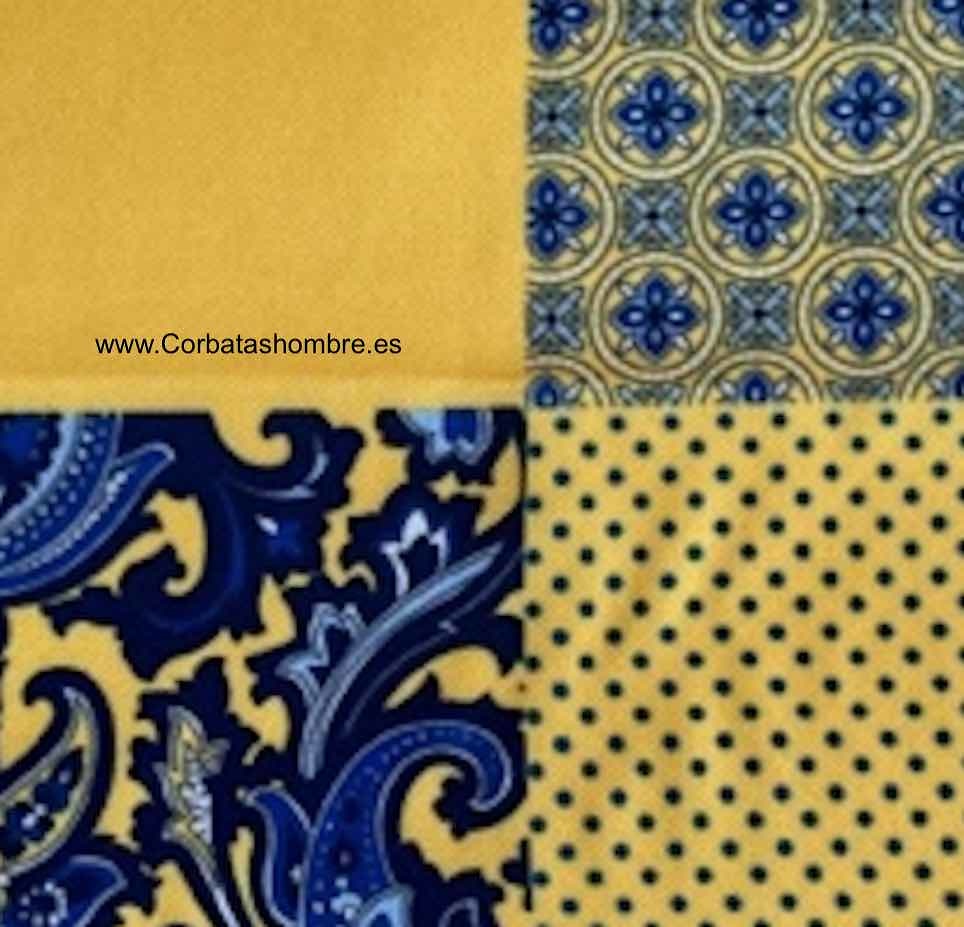 Pañuelo chaqueta de cachemir y flores amarillo y azul