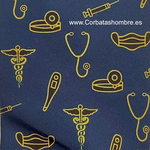 CORBATA AZUL MARINO CON MOTIVOS INSTRUMENTAL MÉDICO 