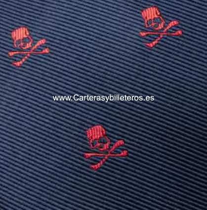 CORBATA AZUL MARINO DE CALAVERAS ROJAS 