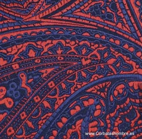 CORBATA PRECIOSA JACQUARD DE CACHEMIR Y MOTIVOS VENECIANOS EN AZUL MARINO OCURO Y ROJO 