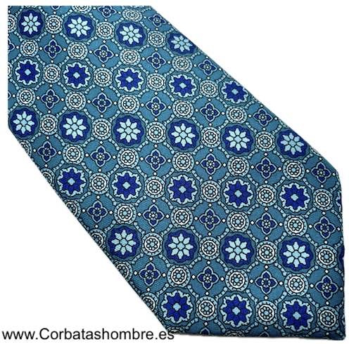 CORBATA TURQUESA CON MOSAICO FLORASL MUY ELEGANTE 