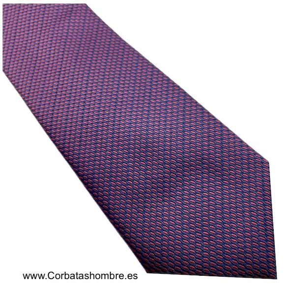 CONJUNTO A JUEGO DE CORBATA ESTRECHA GEMELOS DE CAMISA Y PAÑUELO TRAJE CON MICRO DIBUJO ROJO FRAMBUESA Y AZUL INTENSO 