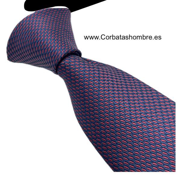 CONJUNTO A JUEGO DE CORBATA ESTRECHA GEMELOS DE CAMISA Y PAÑUELO TRAJE CON MICRO DIBUJO ROJO FRAMBUESA Y AZUL INTENSO 