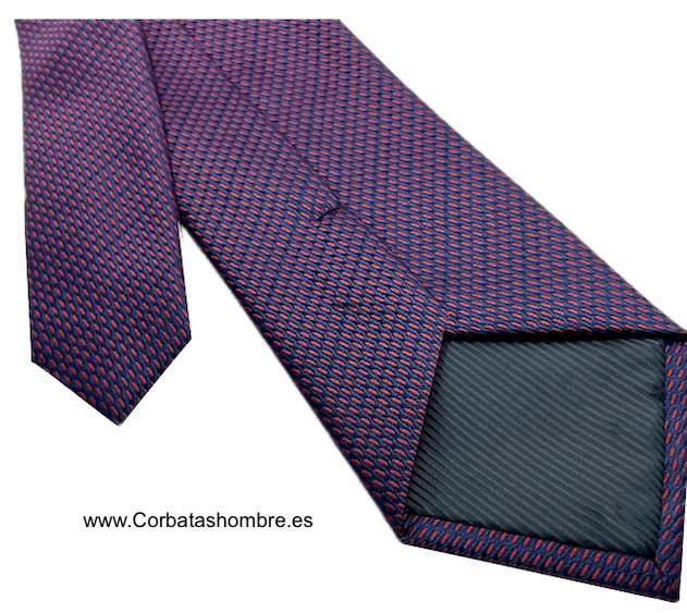 CONJUNTO A JUEGO DE CORBATA ESTRECHA GEMELOS DE CAMISA Y PAÑUELO TRAJE CON MICRO DIBUJO ROJO FRAMBUESA Y AZUL INTENSO 