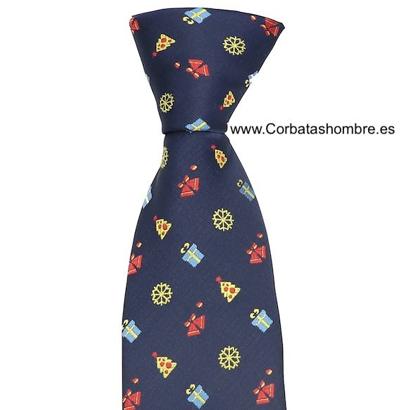 CORBATA AZUL MARINO CON ADORNOS DE NAVIDAD 