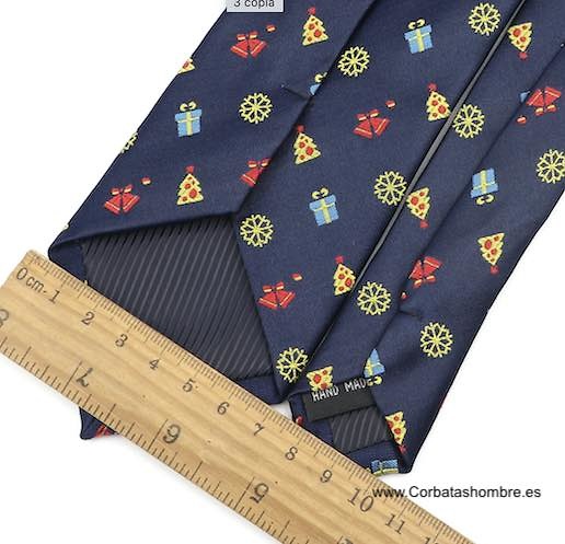 CORBATA AZUL MARINO CON ADORNOS DE NAVIDAD 