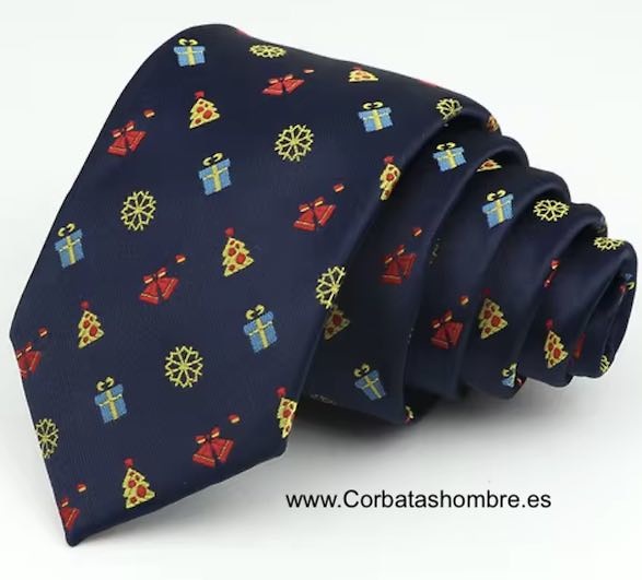 CORBATA AZUL MARINO CON ADORNOS DE NAVIDAD 