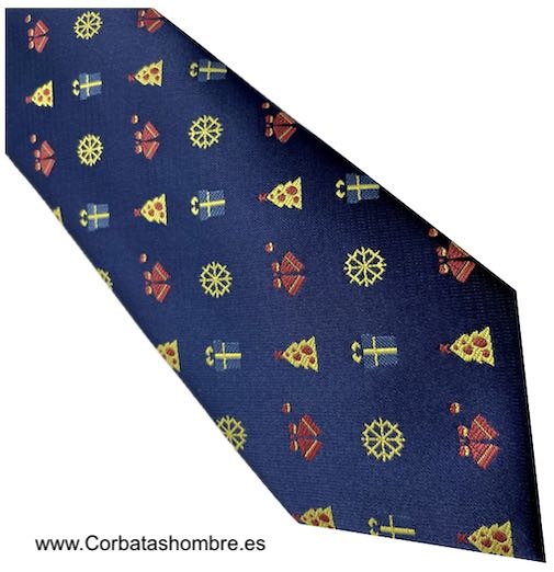 CORBATA AZUL MARINO CON ADORNOS DE NAVIDAD 