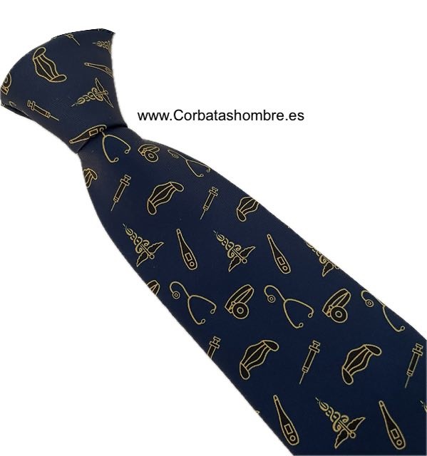 CORBATA AZUL MARINO CON MOTIVOS INSTRUMENTAL MÉDICO 