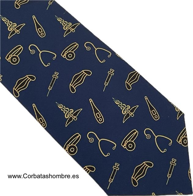 CORBATA AZUL MARINO CON MOTIVOS INSTRUMENTAL MÉDICO 