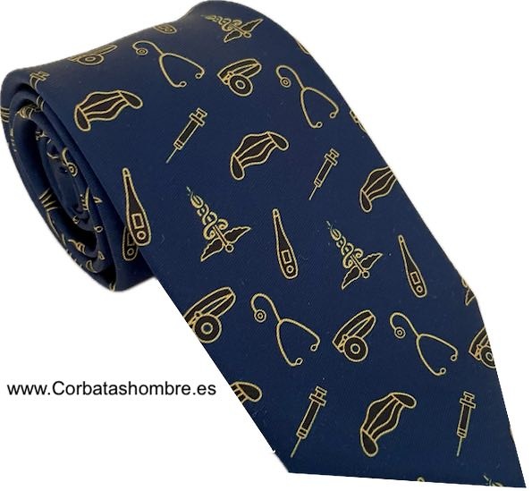 CORBATA AZUL MARINO CON MOTIVOS INSTRUMENTAL MÉDICO 