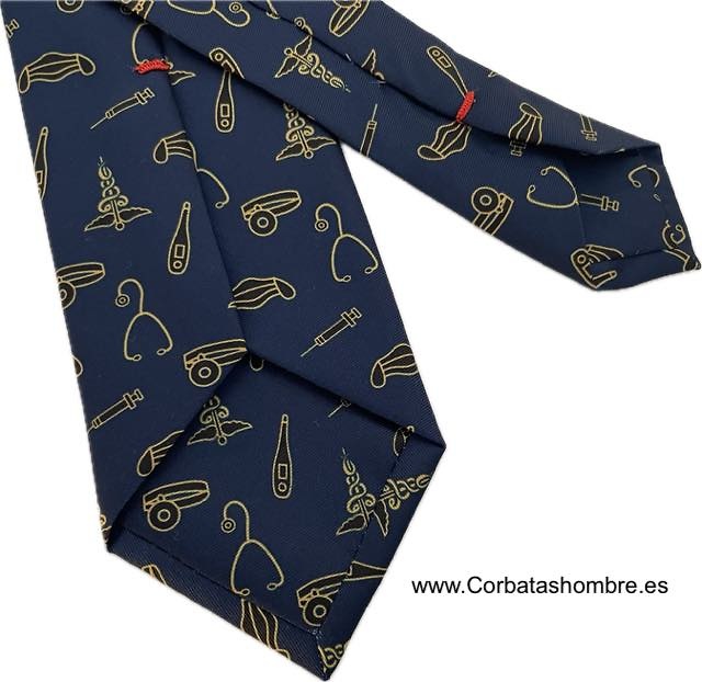 CORBATA AZUL MARINO CON MOTIVOS INSTRUMENTAL MÉDICO 