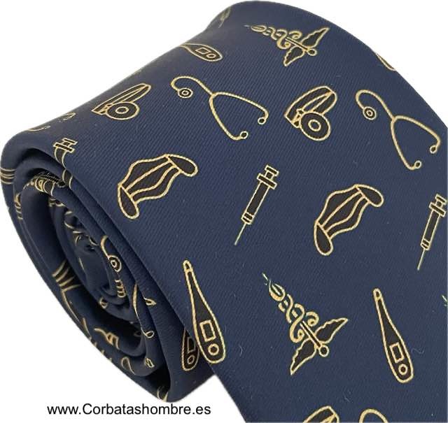 CORBATA AZUL MARINO CON MOTIVOS INSTRUMENTAL MÉDICO 