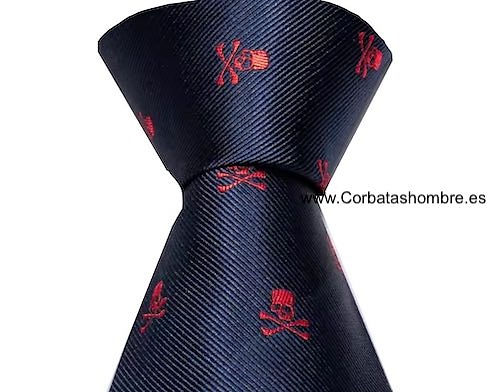 CORBATA AZUL MARINO DE CALAVERAS ROJAS 