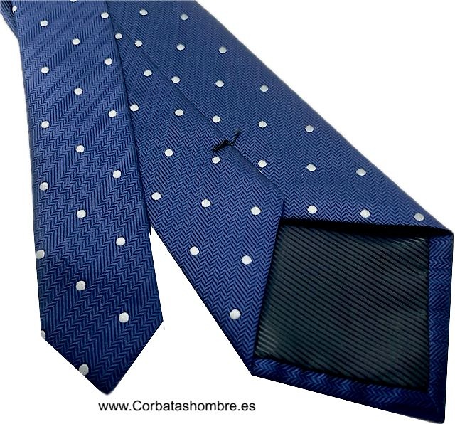 CORBATA AZUL MARINO DE LUNARES BLANCOS SOBRE TELA ESPIGA MUY ELEGANTE 