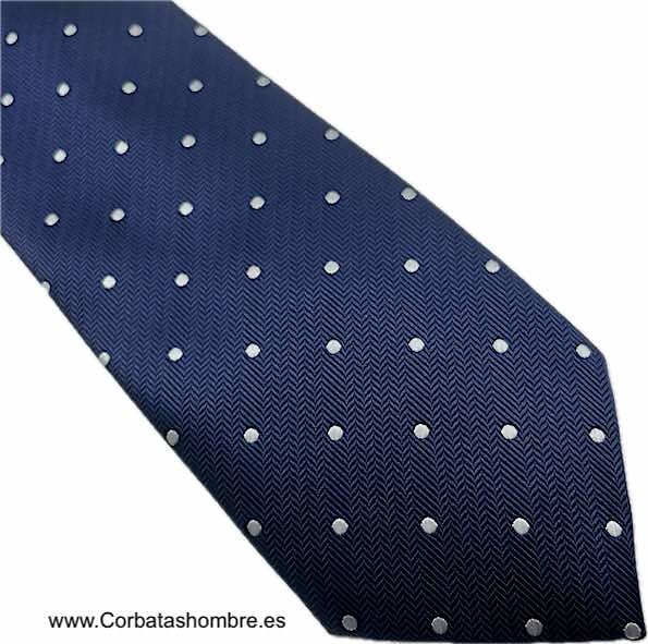 CORBATA AZUL MARINO DE LUNARES BLANCOS SOBRE TELA ESPIGA MUY ELEGANTE 