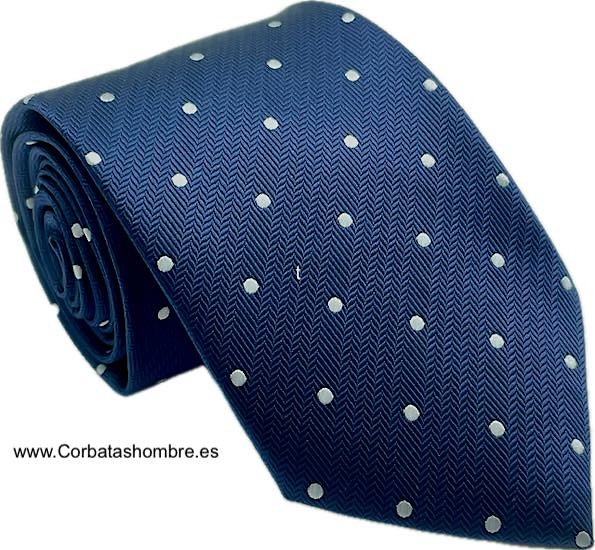 CORBATA AZUL MARINO DE LUNARES BLANCOS SOBRE TELA ESPIGA MUY ELEGANTE 