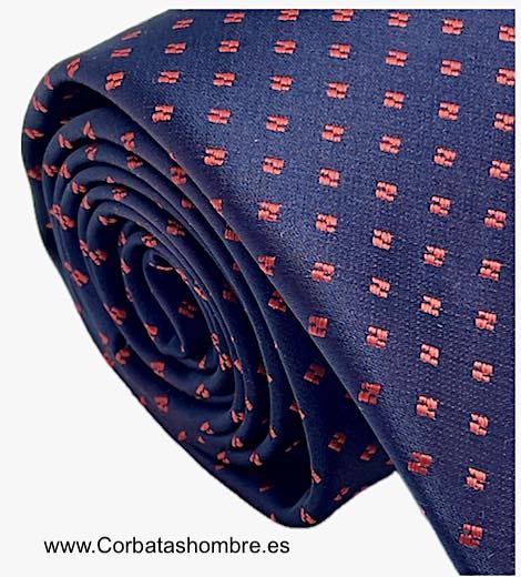 CORBATA AZUL MARINO DE SATÉN CON DIBJUJO DE MICRO FLORES ROJAS 