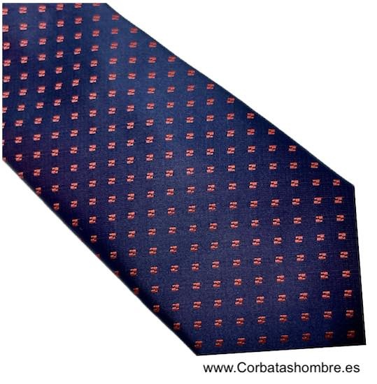 CORBATA AZUL MARINO DE SATÉN CON DIBJUJO DE MICRO FLORES ROJAS 