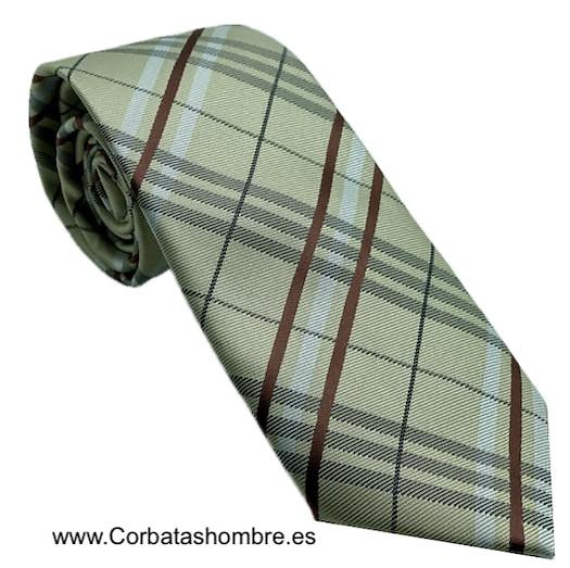 CORBATA DE CUADROS INGLESES BURDEOS MEGROS Y BLANCOS SOBRE MARFIL 