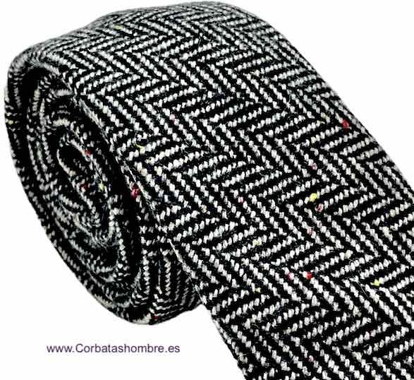 CORBATA DE LANA TELA TWEED ESPIGADA NEGRA Y BLANCA 