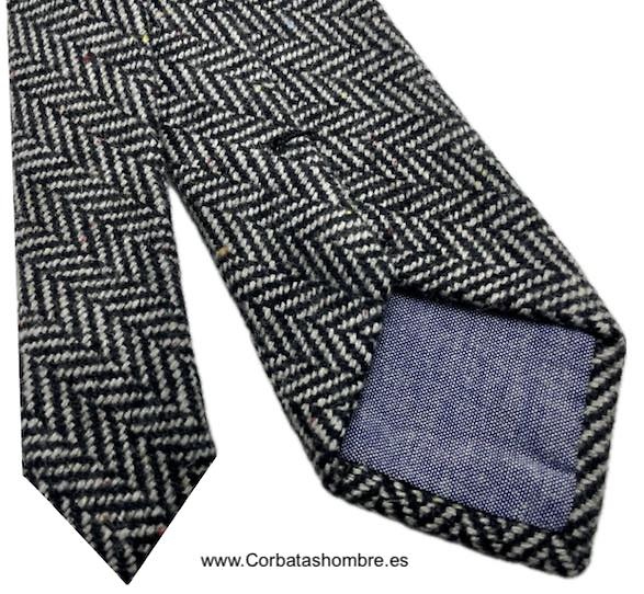 CORBATA DE LANA TELA TWEED ESPIGADA NEGRA Y BLANCA 