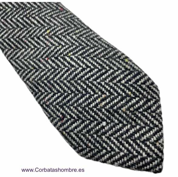 CORBATA DE LANA TELA TWEED ESPIGADA NEGRA Y BLANCA 