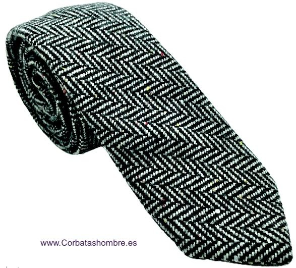 CORBATA DE LANA TELA TWEED ESPIGADA NEGRA Y BLANCA 