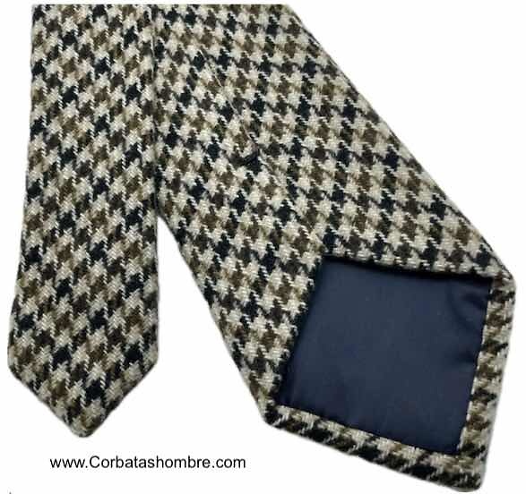 CORBATA DE LANA TELA TWEED PATA DE GALLO MARRÓN Y BEIGE 