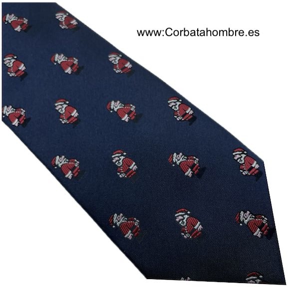 CORBATA DE NAVIDAD CON PAPAS NOELES O SANTA CLAUS SOBRE AZUL MARINO 