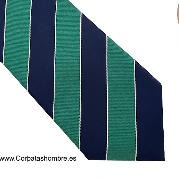 CORBATA DE RAYAS EN DIAGONAL EN VERDE IRLANDES CON AZUL MARINO ELEGANTE 