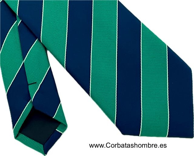 CORBATA DE RAYAS EN DIAGONAL EN VERDE IRLANDES CON AZUL MARINO ELEGANTE 