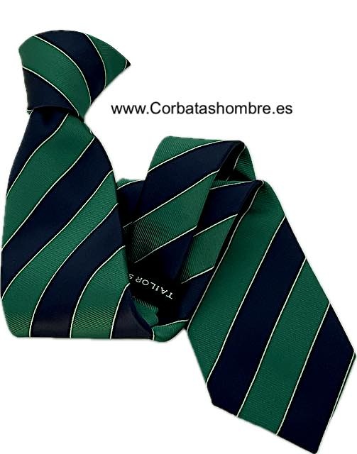 CORBATA DE RAYAS EN DIAGONAL EN VERDE IRLANDES CON AZUL MARINO ELEGANTE 