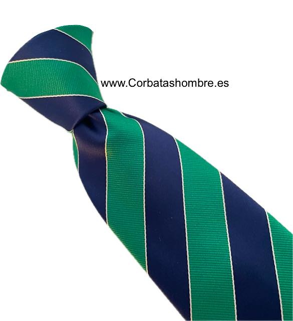 CORBATA DE RAYAS EN DIAGONAL EN VERDE IRLANDES CON AZUL MARINO ELEGANTE 