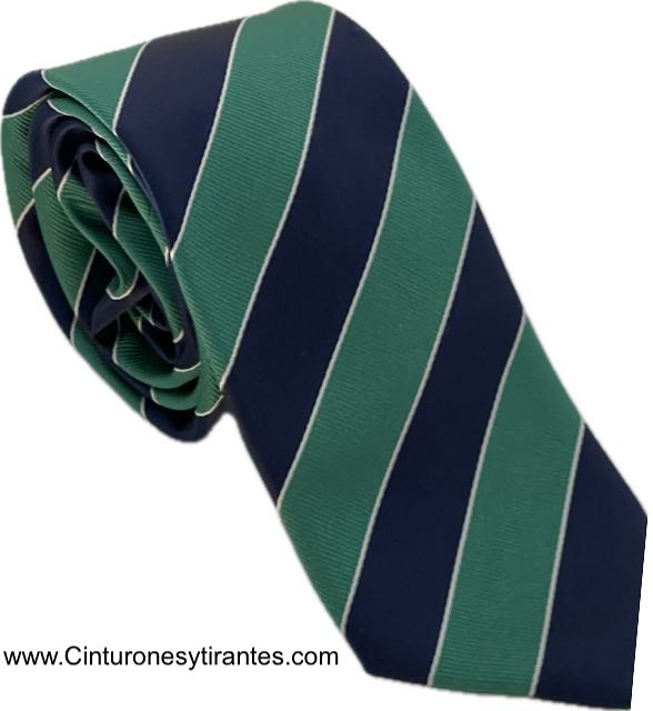 CORBATA DE RAYAS EN DIAGONAL EN VERDE IRLANDES CON AZUL MARINO ELEGANTE 