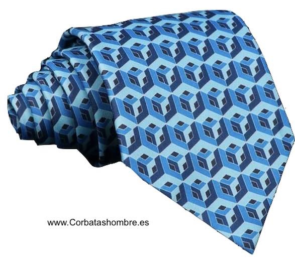 CORBATA DE TONOS AZULES CON ORIGINAL DIBUJO 3D DE CUBOS 