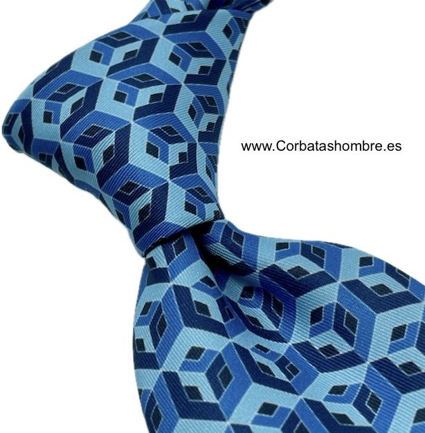 CORBATA DE TONOS AZULES CON ORIGINAL DIBUJO 3D DE CUBOS 