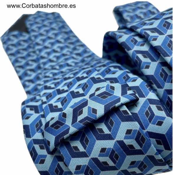 CORBATA DE TONOS AZULES CON ORIGINAL DIBUJO 3D DE CUBOS 