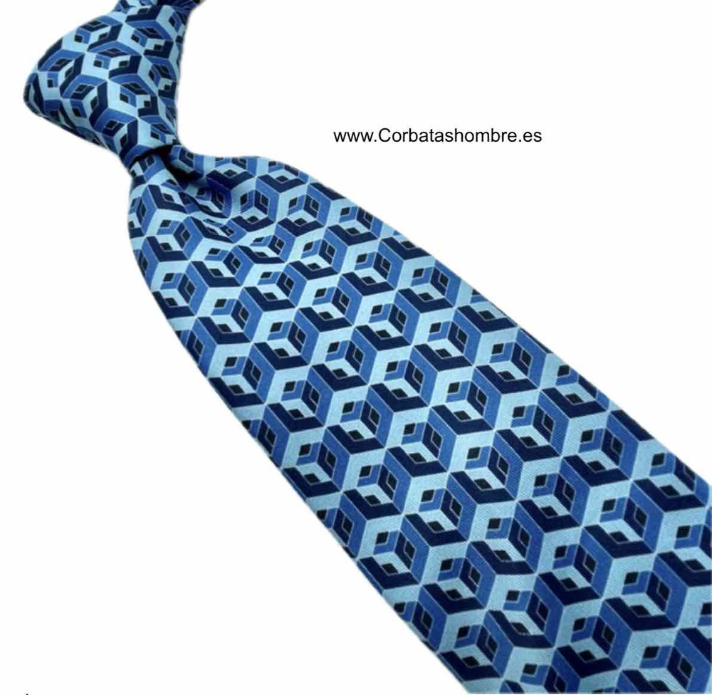 CORBATA DE TONOS AZULES CON ORIGINAL DIBUJO 3D DE CUBOS 