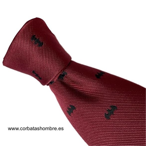 CORBATA GRANATE CON DIBUJO DE MURCIELAGOS 