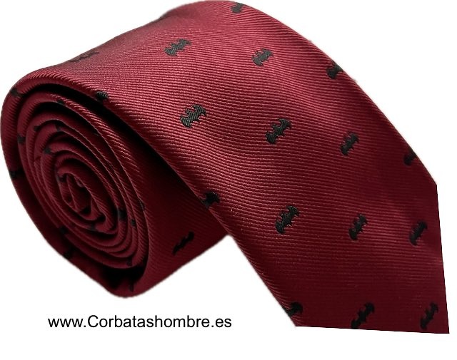 CORBATA GRANATE CON DIBUJO DE MURCIELAGOS 