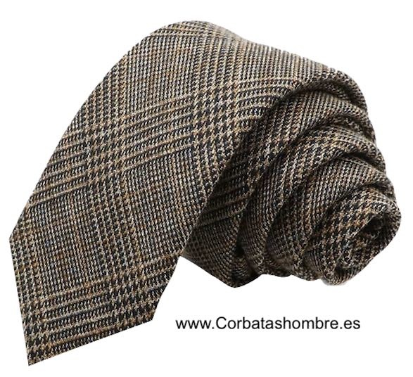 CORBATA LANA TELA DE CUADROS PRIÍNCIPE DE GALES MARRÓN Y BEIGE 