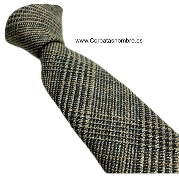 CORBATA LANA TELA DE CUADROS PRIÍNCIPE DE GALES MARRÓN Y BEIGE 