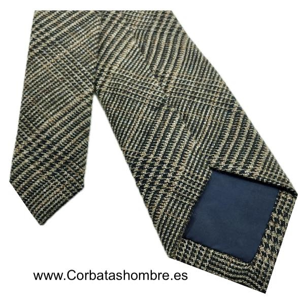 CORBATA LANA TELA DE CUADROS PRIÍNCIPE DE GALES MARRÓN Y BEIGE 