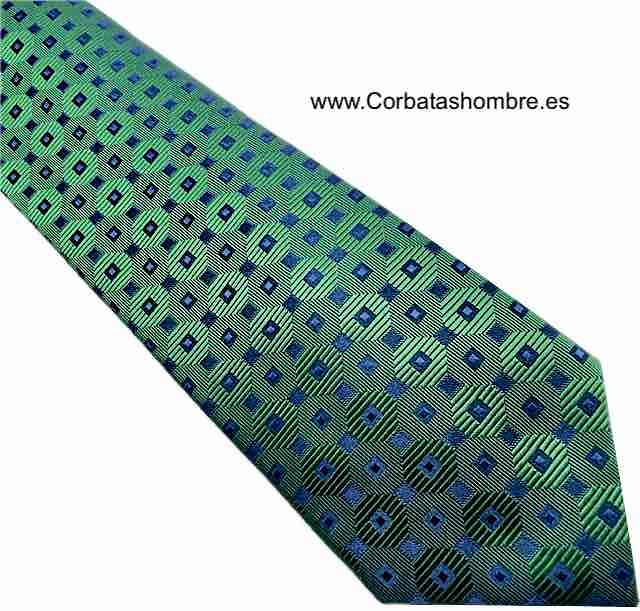 CORBATA LUXURY VERDE CON CUADRADOS AZUL MARINO 