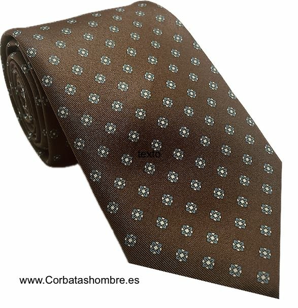 CORBATA MARRÓN TABACO CON MINI FLORES AZULES 