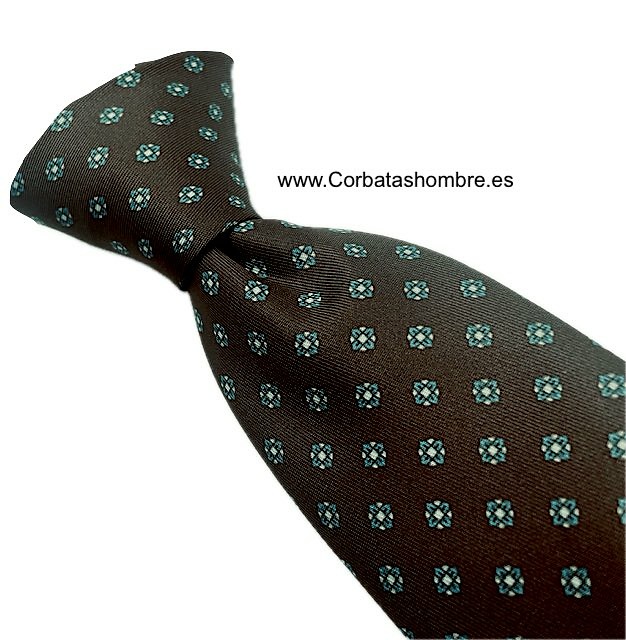 CORBATA MARRÓN TABACO CON MINI FLORES AZULES 