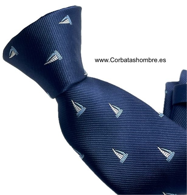 CORBATA NAUTICA AZUL MARINO CON BARCOS VELEROS PEQUEÑOS 