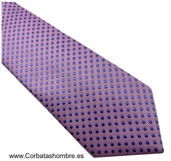 CORBATA ROSA DE LUNARES LILA O MALVA 