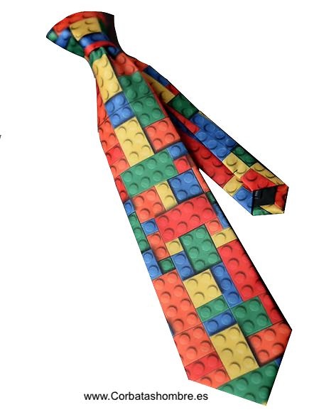 CORBATA SUPER ORIGINAL CON DIBUJO DE FICHAS DE JUEGOS DE CONSTRUCCIÓN DE COLORES 